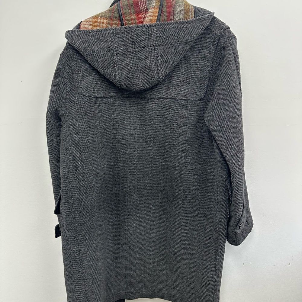 Vintage Mulberry London 90's Gray Wool Herringbone Hooded Toggle Pea Coat Size M - Picture 13 of 13